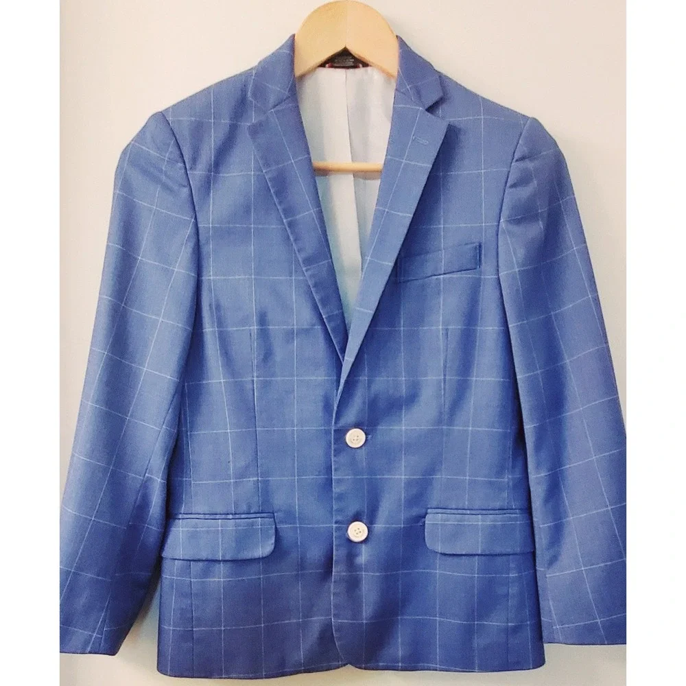 Tommy Hilfiger Blazer TH Flex Windowpane Mazarine Blue 12 Boy's Notch Collar - Picture 3 of 13